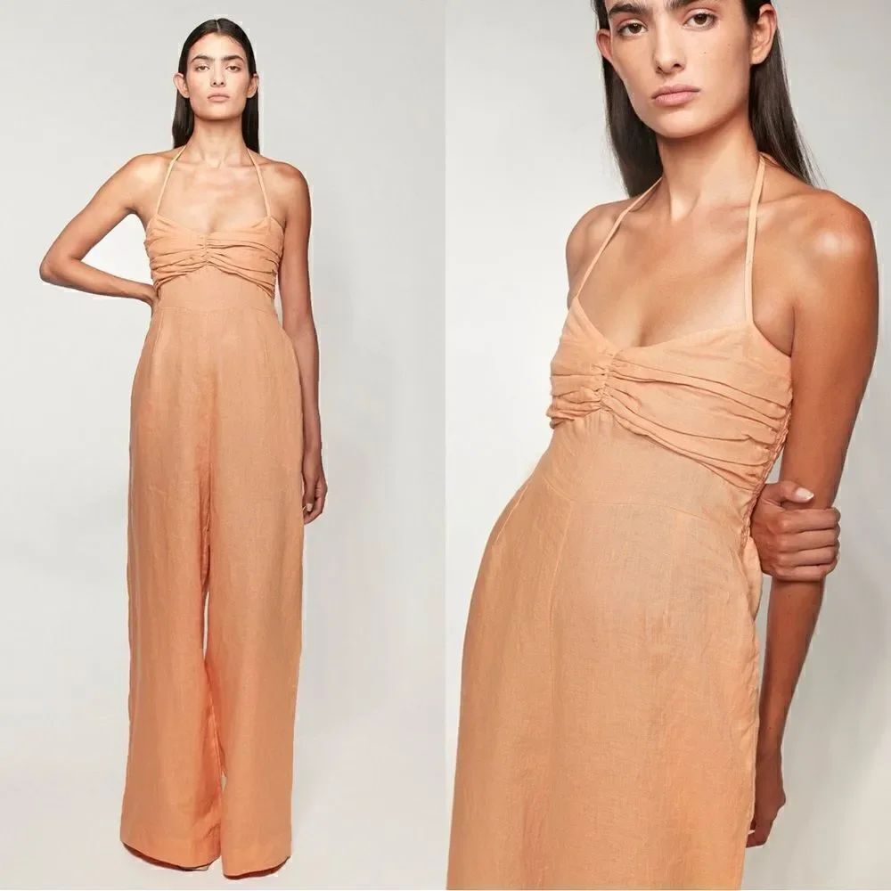 S/W/F Sweetheart Peach Linen Jumpsuit Size XS